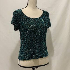 PARKER Turquoise Iridescent Sequin Top XS